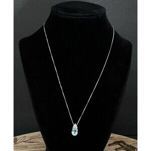 SAI 925 Sterling Silver Blue Topaz & White Topaz Oval Necklace
